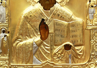 Мастер-ювелир Мухин Александр Алексеев
Старинная икона "Николай Чудотворец с предстоящими" в окладе с цветами - фото 2