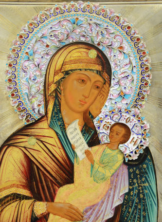 Старинная икона Богоматери "Утоли мои печали" в окладе с эмалевым венцом - фото 2