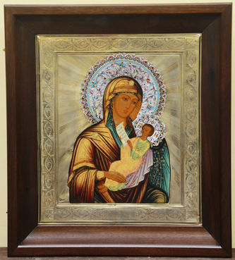 Старинная икона Богоматери "Утоли мои печали" в окладе с эмалевым венцом - фото 4