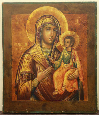 Старинная икона "Богоматерь Иверская" в окладе в стиле барокко - фото 2