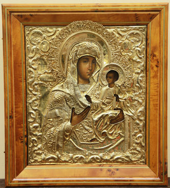 Старинная икона "Богоматерь Иверская" в окладе в стиле барокко - фото 4