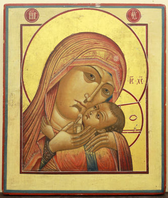 Старинная икона "Богоматерь Корсунская" в окладе с цветочным и плетёным орнаментом - фото 2