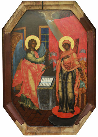 Старинная восьмиугольная икона "Благовещение" - фото 2