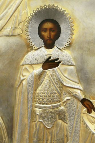 Старинная икона "Святой князь Александр Невский" в окладе - фото 2