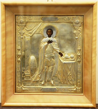 Старинная икона "Святой князь Александр Невский" в окладе - фото 4