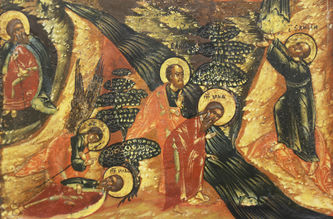 Старинная икона "Огненное восхождение Ильи пророка" - фото 3