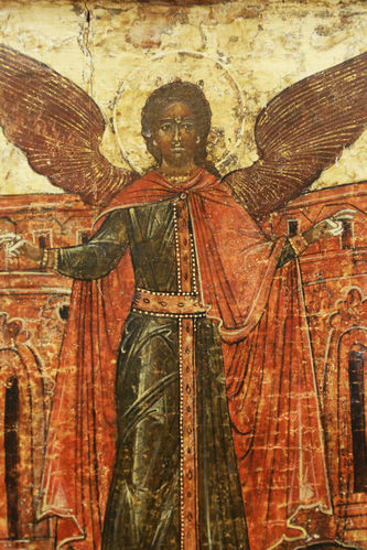 Старинная храмовая икона "Собор Архангела Михаила: мученики Флор и Лавр" - фото 2