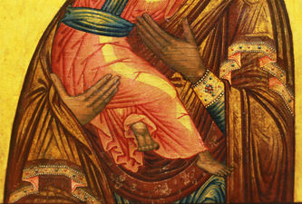 Старинная икона "Богоматерь Владимирская" с предстоящими святыми - фото 3