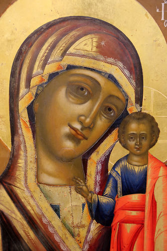 Старинная икона "Богоматерь Казанская" с предстоящими святыми - фото 2