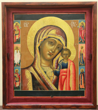 Старинная икона "Богоматерь Казанская" с предстоящими святыми - фото 4