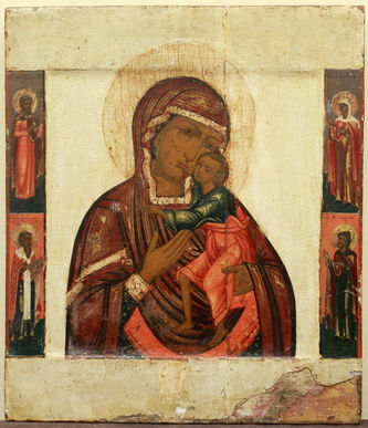 Старинная икона "Толгская Богоматерь" с предстоящими