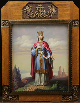 Старинная икона на металле "Святая царица Александра"