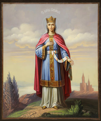 Старинная икона на металле "Святая царица Александра" - фото 2