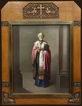 Старинная икона на металле "Святой Николай Чудотворец"