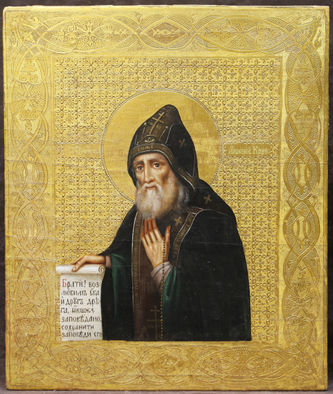 Антикварная икона "Святой преподобный Арсений Коневский" на золотом фоне