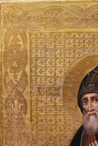 Антикварная икона "Святой преподобный Арсений Коневский" на золотом фоне - фото 3