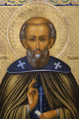 Старинная икона "Сергий Радонежский" с росписью "под эмаль" - фото 2