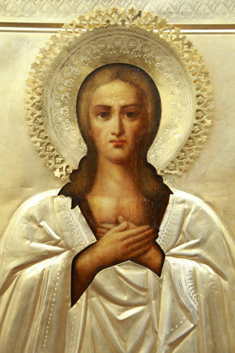 Старинная икона "Преподобная Мария Египетская" в окладе - фото 2