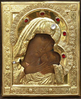 Серебряного дела мастер Григорьев Иван
Старинная икона "Богоматерь Корсунская" в окладе с камнями