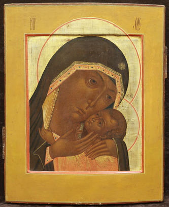 Серебряного дела мастер Григорьев Иван
Старинная икона "Богоматерь Корсунская" в окладе с камнями - фото 3