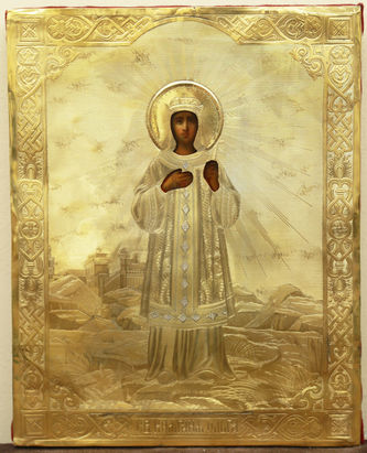 Фабрика Галкиных Семена и Петра
Старинная икона "Святая Ольга" в окладе