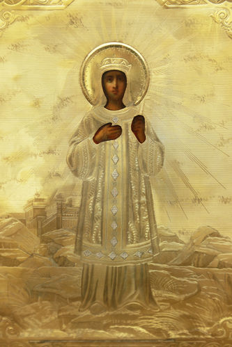 Фабрика Галкиных Семена и Петра
Старинная икона "Святая Ольга" в окладе - фото 2