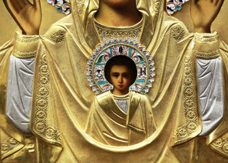 1-я Московская артель
Старинная икона Богоматери "Знамение" в окладе с расписной эмалью - фото 3