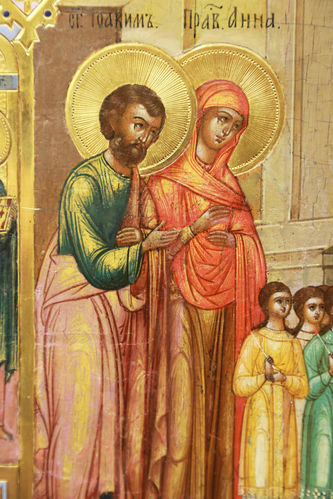 Старинная икона "Введение Богородицы во храм" с предстоящими - фото 2