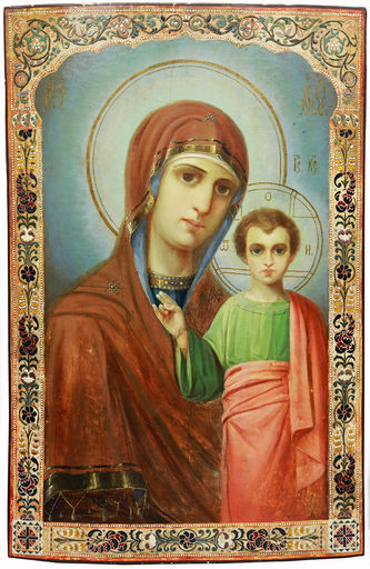 Старинная храмовая икона Божьей Матери "Казанская" в стиле модерн