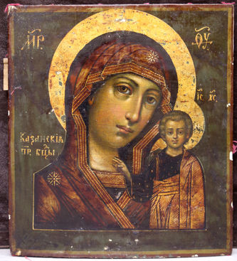 Фабрика Алексеева И.А. (1876-1912)
Старинная икона "Казанская Богоматерь" в окладе с цветочным узором - фото 3