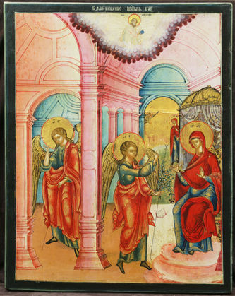 Старинная икона "Благовещение"