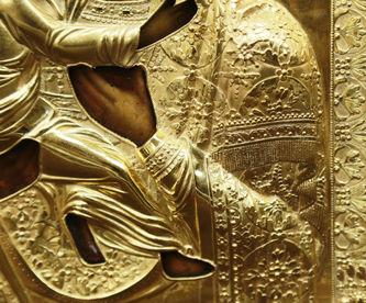 Старинная икона "Владимирская Богоматерь" в окладе с цветочным рисунком - фото 3