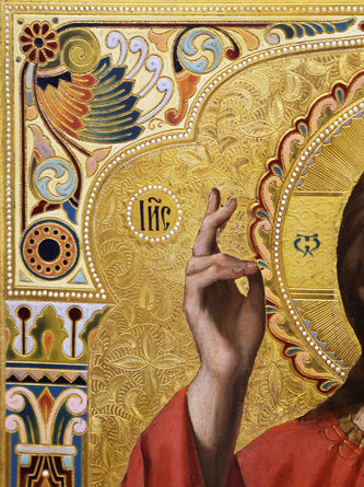 Старинная икона "Господь Вседержитель" в стиле модерн на золотом фоне - фото 3