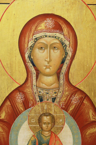 Старинная икона "Богоматерь Знамение" с предстоящими - фото 2