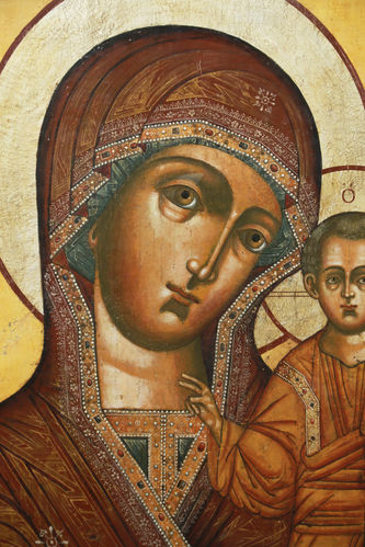 Старинная храмовая икона "Богоматерь Казанская с предстоящими Улитой и Кириком" - фото 2