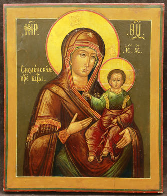Старинная икона "Богоматерь Смоленская" в пышном барочном окладе - фото 3