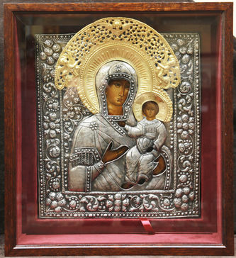 Старинная икона "Богоматерь Смоленская" в пышном барочном окладе - фото 4