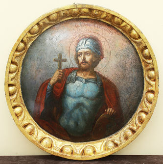 Старинная икона-тондо "Фёдор Стратилат"