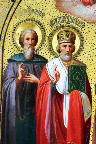 Старинная икона Святые Пантелеймон, Ефим, Николай, Евдокия - фото 3