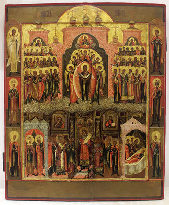 Старинная икона "Покров Пресвятой Богородицы"