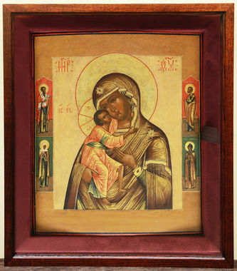 Старинная икона "Богоматерь Фёдоровская с предстоящими святыми" - фото 4